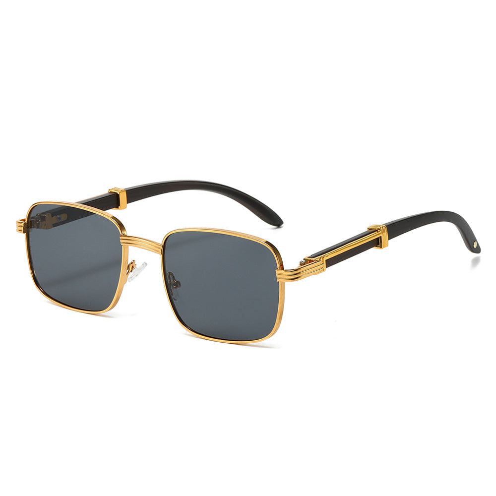 (6 PACK) Wholesale Sunglasses New Arrival Vintage Wood Grain Square Women Trendy Fashion 2024 - BulkSunglassesWholesale.com - Gold Frame Black Lens