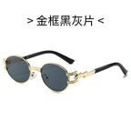(6 PACK) Wholesale Sunglasses Square New Arrival Trendy Unique Punk Oval Fashion Women 2024 - BulkSunglassesWholesale.com - Gold Frame Black Lens