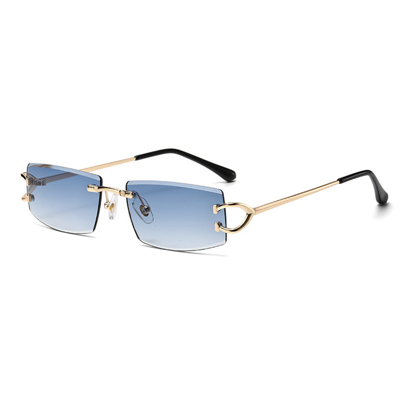 (6 PACK) Wholesale Sunglasses New Arrival Rimless Cut Edge Women Hip Hop 2024 - BulkSunglassesWholesale.com - Gold Frame Gradient Blue