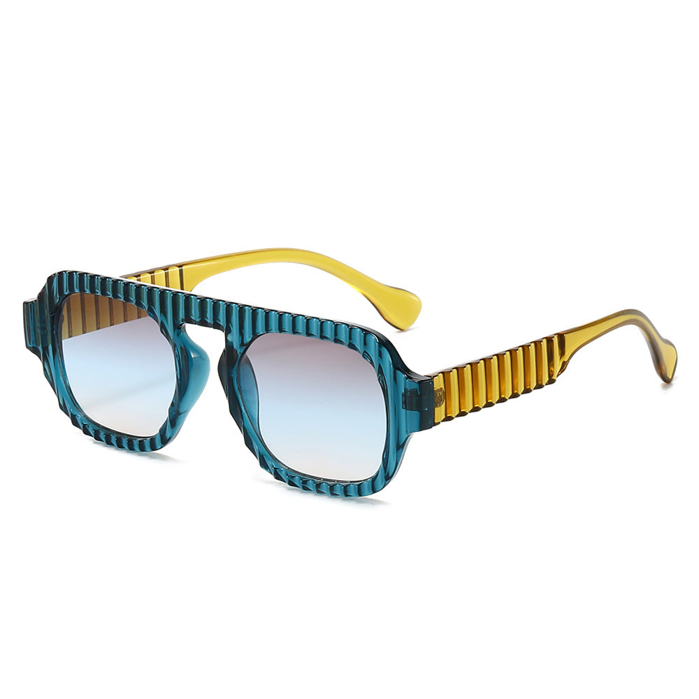 (6 PACK) Wholesale Sunglasses New Arrival Aviator Women Fashion Vintage 2024 - BulkSunglassesWholesale.com - Clear Blue Frame Gradient Black Lens