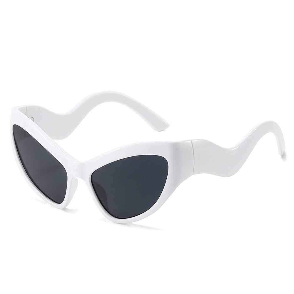 (6 PACK) Wholesale Sunglasses Unique New Arrival Cat Eye Trendy Women 2024 - BulkSunglassesWholesale.com - White Frame Black Lens