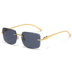 (6 PACK) Wholesale Sunglasses New Arrival Rimless Metal Cut Edge Unique Trendy Hip Hop Street 2025 - BulkSunglassesWholesale.com - Gold Frame Black Grey