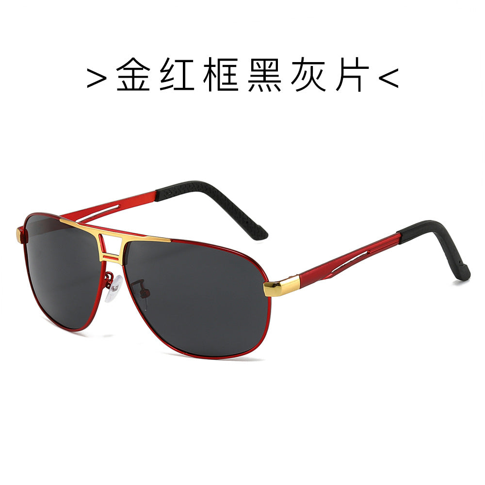 (6 PACK) Wholesale Sunglasses New Arrival Metal Polarized Men Fashion Trendy Outdoor Sport 2024 - BulkSunglassesWholesale.com - Gold Red Frame Black Black Lens