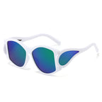 (6 PACK) Wholesale Sunglasses New Arrival Round Oversized Unique Punk Fashion Women 2024 - BulkSunglassesWholesale.com - White Frame Blue Lens