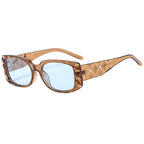 (6 PACK) Wholesale Sunglasses New Arrival Square Fashion Square Fashion Unisex 2024 - BulkSunglassesWholesale.com - Tea Frame Blue Lens