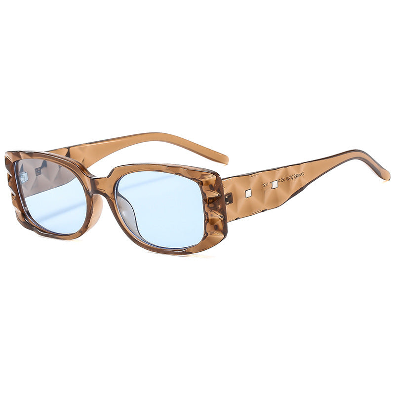 (6 PACK) Wholesale Sunglasses New Arrival Square Fashion Square Fashion Unisex 2024 - BulkSunglassesWholesale.com - Tea Frame Blue Lens