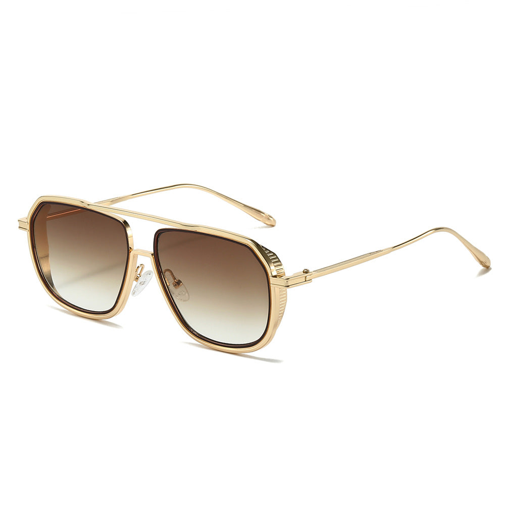 (6 PACK) Wholesale Sunglasses New Arrival Fashion Square Women Vintage Punk Women 2025 - BulkSunglassesWholesale.com - Gold Frame Gradient Tea Lens