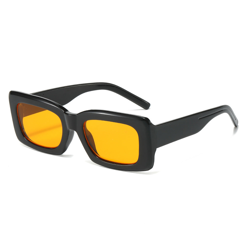 (6 PACK) Wholesale Sunglasses New Arrival Square Oversized Fashion Unisex 2025 - BulkSunglassesWholesale.com - Black Frame Orange Lens