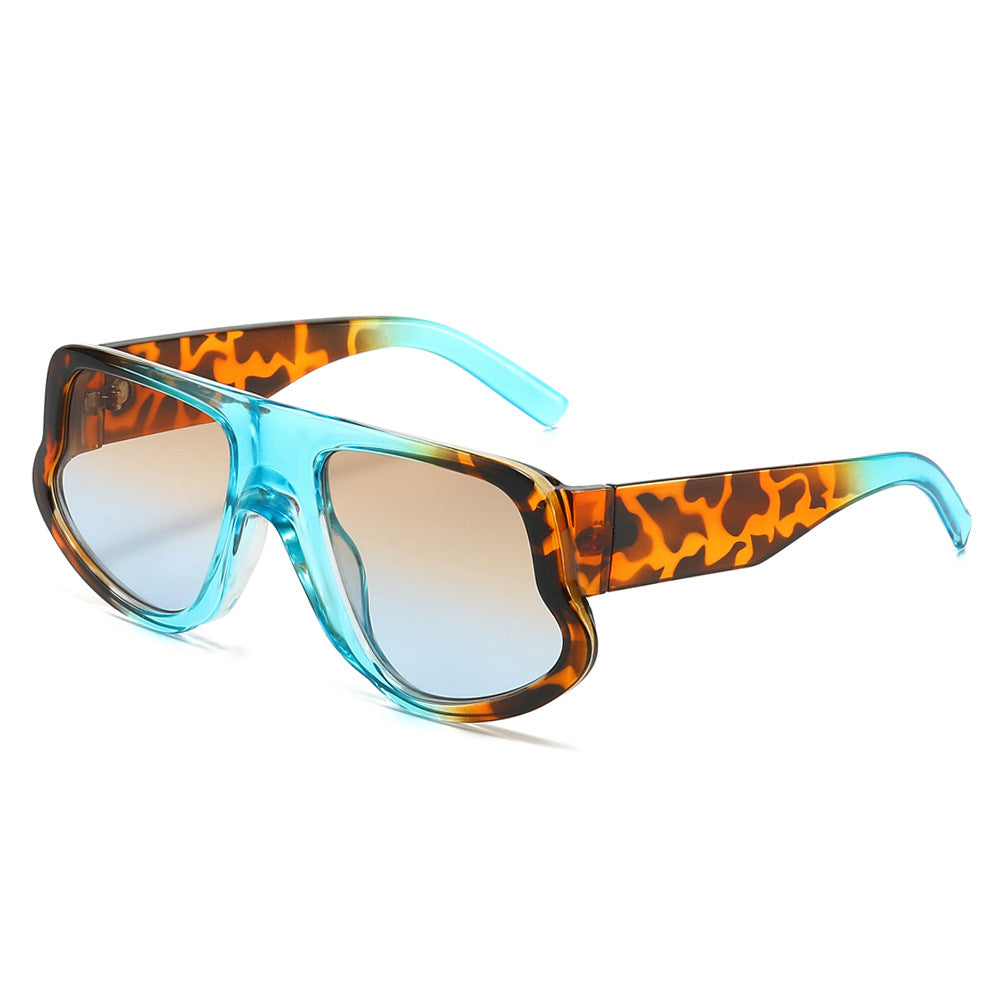 (6 PACK) Wholesale Sunglasses New Arrival Wide Fashion Oversized Trendy 2025 - BulkSunglassesWholesale.com - Blue Leopard Print Frame Blue Tea Lens