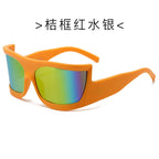 (6 PACK) Wholesale Sunglasses Sport Trendy Fashion Cyber Punk Oversized Cycling 2024 - BulkSunglassesWholesale.com - Orange Frame Red Mirrored