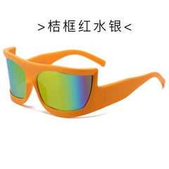 (6 PACK) Wholesale Sunglasses Sport Trendy Fashion Cyber Punk Oversized Cycling 2024 - BulkSunglassesWholesale.com - Orange Frame Red Mirrored