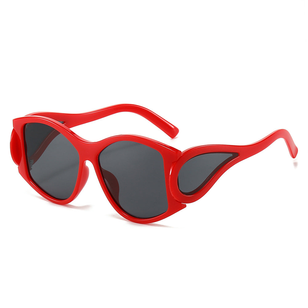 (6 PACK) Wholesale Sunglasses New Arrival Round Oversized Unique Punk Fashion Women 2024 - BulkSunglassesWholesale.com - Red Frame Black Lens