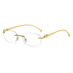 (6 PACK) Wholesale Sunglasses Leopard Head Rimless Metal Women New Arrival Colorful Street Trendy 2025 - BulkSunglassesWholesale.com - Gold Frame White