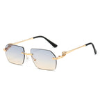 (6 PACK) Wholesale Sunglasses New Arrival Rimless Cut Edge Women Fashion Street Trendy 2024 - BulkSunglassesWholesale.com - Gold Frame Blue Yellow Lens