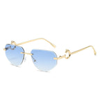 (6 PACK) Wholesale Sunglasses New Arrival Rimless Unique Metal Fashion Cut Edge Unisex 2024 - BulkSunglassesWholesale.com - Gold Frame Blue Lens