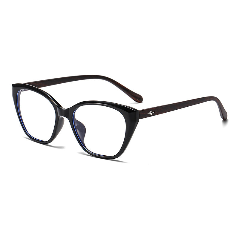 (6 PACK) Wholesale Eyeglasses Frames Classic Vintage Cat Eye TR Women Korean Star Wood Grain Antiblue Light 2025 - BulkSunglassesWholesale.com - Shiny Black