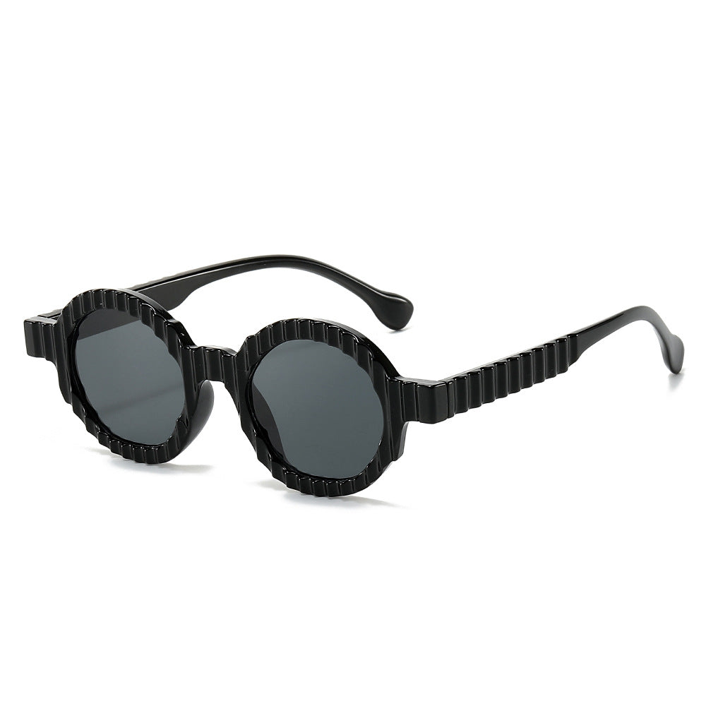 (6 PACK) Wholesale Sunglasses New Arrival Round Unique Round Vintage Fashion Unisex 2024 - BulkSunglassesWholesale.com - Black Frame Black Lens