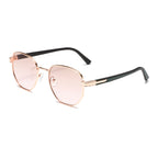 (6 PACK) Wholesale Sunglasses Metal Vintage Trendy Street 2024 - BulkSunglassesWholesale.com - Gold Frame Pink Lens Black Temple