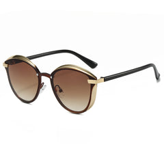 (6 PACK) Wholesale Sunglasses New Arrival Fashion Women Trendy Round 2024 - BulkSunglassesWholesale.com - Gold Frame Gradient Tea Lens