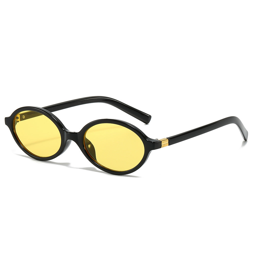 (6 PACK) Wholesale Sunglasses Fashion Oval Small Women Women 2024 - BulkSunglassesWholesale.com - Black Frame Yellow Lens