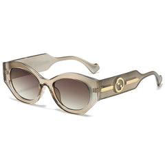 (6 PACK) Wholesale Sunglasses New Arrival Cat Eye Men Fashion Unique 2024 - BulkSunglassesWholesale.com - Champagne Frame Gradient Tea Lens