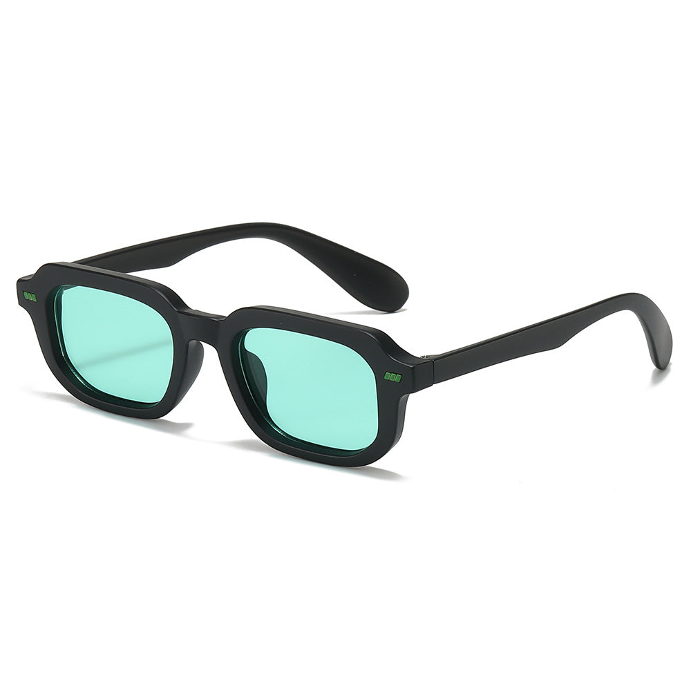 (6 PACK) Wholesale Sunglasses New Arrival Vintage Square Women Square Fashion Rivet 2025 - BulkSunglassesWholesale.com - Black Frame Green Lens