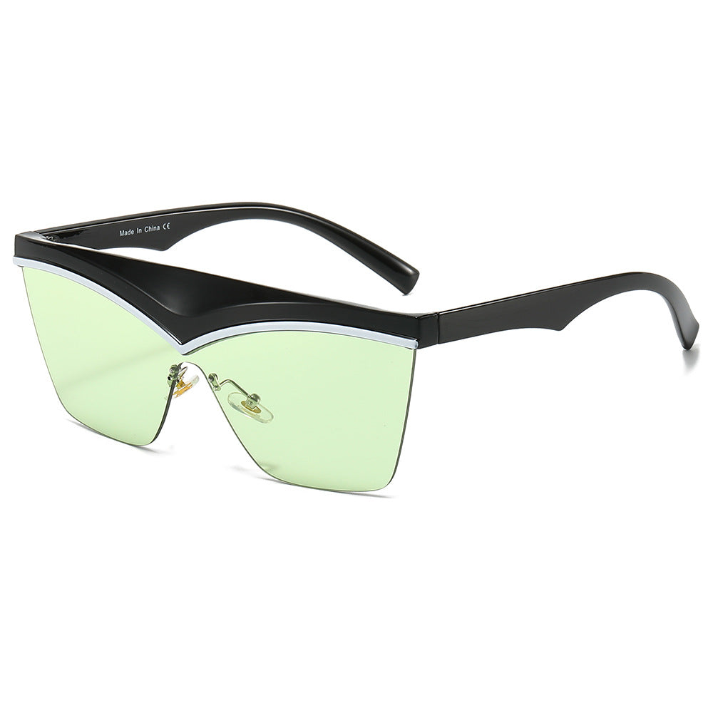 (6 PACK) Wholesale Sunglasses New Arrival Polygon Unique Square One Piece Fashion 2024 - BulkSunglassesWholesale.com - Black Frame Green Lens