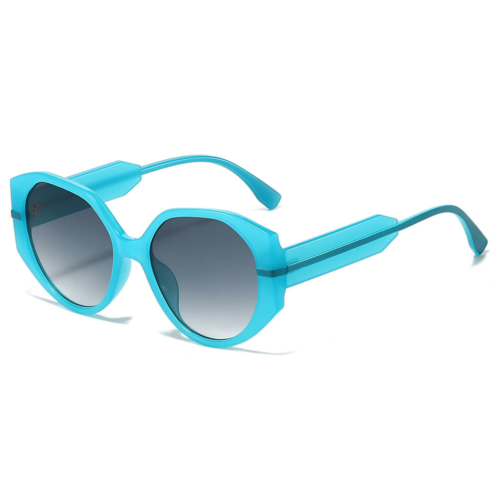 (6 PACK) Wholesale Sunglasses New Arrival Round Fashion Trendy Unisex 2024 - BulkSunglassesWholesale.com - Clear Blue Frame Black Lens