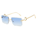 (6 PACK) Wholesale Sunglasses New Arrival Rimless Unique Metal Fashion Cut Edge Women 2024 - BulkSunglassesWholesale.com - Gold Frame Gradient Blue Lens