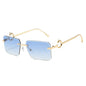 (6 PACK) Wholesale Sunglasses New Arrival Rimless Unique Metal Fashion Cut Edge Women 2024 - BulkSunglassesWholesale.com - Gold Frame Gradient Blue Lens