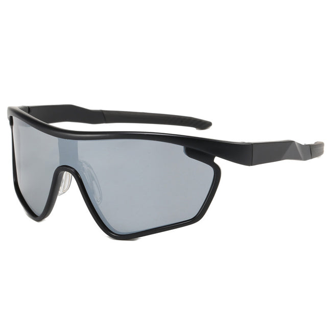 (12 PACK) Wholesale Sports Sunglasses Outdoor Sport Cycling Windproof Trendy 2024 - BulkSunglassesWholesale.com - Black Frame Mirrored Lens Hover Image