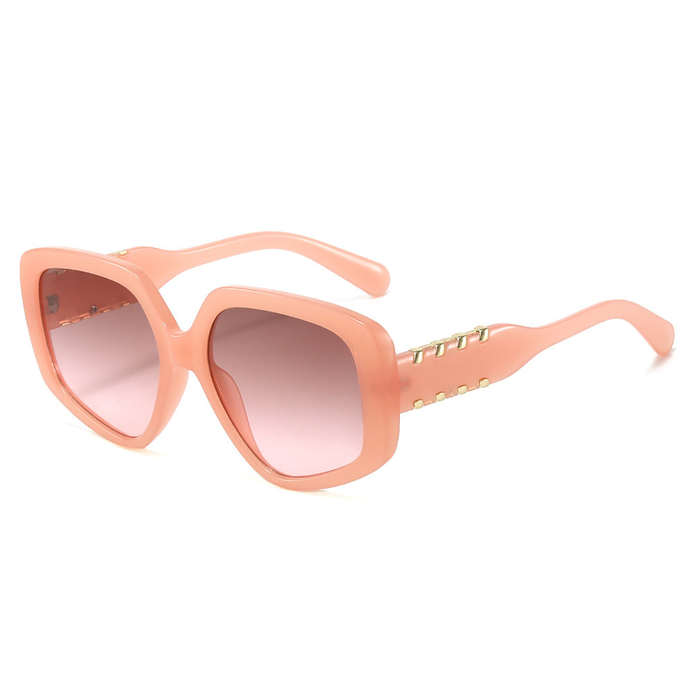 (6 PACK) Wholesale Sunglasses New Arrival Oversized Fashion Polygon Unique 2025 - BulkSunglassesWholesale.com - Pink Frame Tea Pink Lens