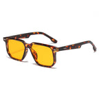 (6 PACK) Wholesale Sunglasses New Arrival Square Unisex Fashion Rivet 2025 - BulkSunglassesWholesale.com - Leopard Print Frame Yellow Lens