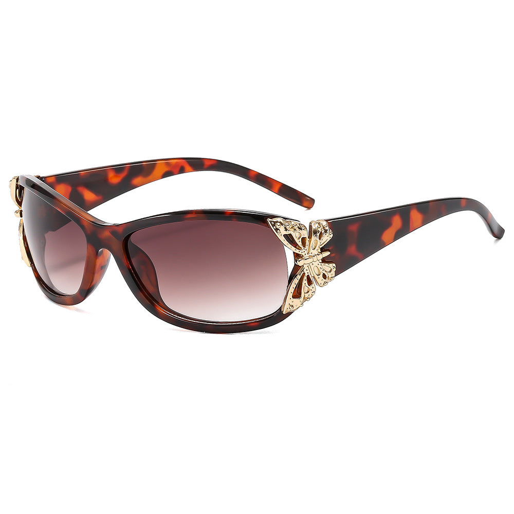 (6 PACK) Wholesale Sunglasses New Arrival Fashion Unique Butterfly Women 2024 - BulkSunglassesWholesale.com - Leopard Print Frame Gradient Tea Lens