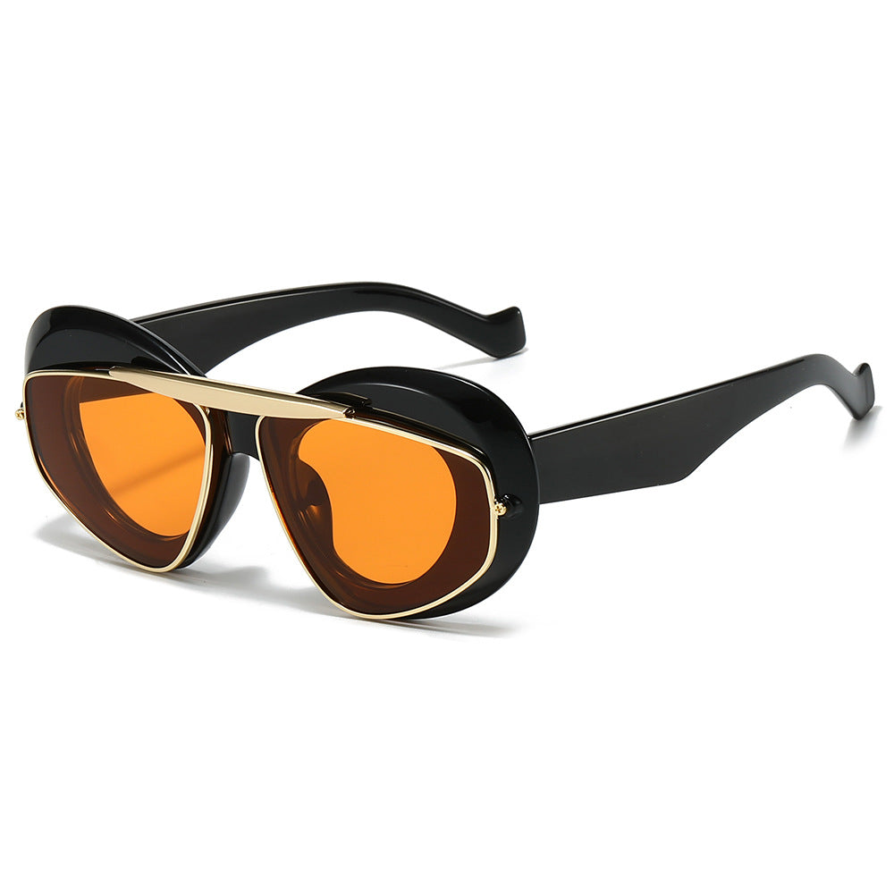 (6 PACK) Wholesale Sunglasses New Arrival Trendy Vintage Women Metal Unique Fashion 2024 - BulkSunglassesWholesale.com - Black Frame Orange Yellow Lens