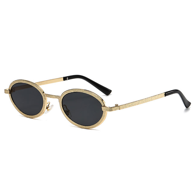 (6 PACK) Wholesale Sunglasses Round Fashion Metal Women New Arrival Street Trendy 2024 - BulkSunglassesWholesale.com - Gold Frame Black Grey Hover Image