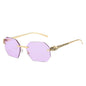 (6 PACK) Wholesale Sunglasses New Arrival Rimless Unique Leopard Head Polygon Cut Edge Fashion Women 2024 - BulkSunglassesWholesale.com - Gold Frame Purple Lens