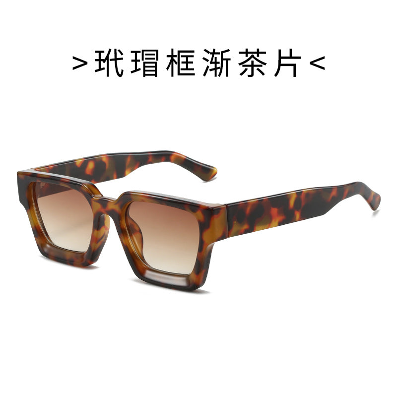 (6 PACK) Wholesale Sunglasses Square New Arrival Trendy Square Unique Oversized 2024 - BulkSunglassesWholesale.com - Leopard Print Frame Gradient Tea Lens