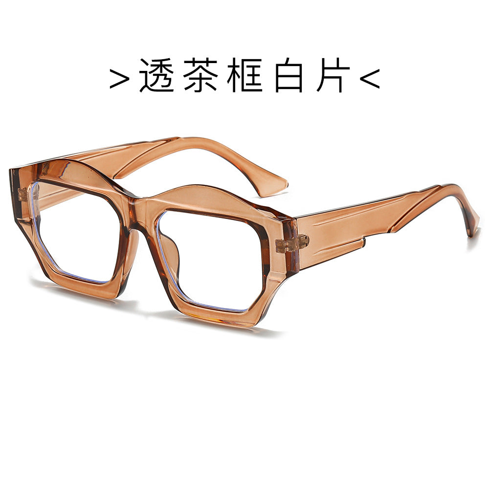 (6 PACK) Wholesale Sunglasses New Arrival Polygon Fashion Unique 2024 - BulkSunglassesWholesale.com - Clear Tea Frame Clear Lens