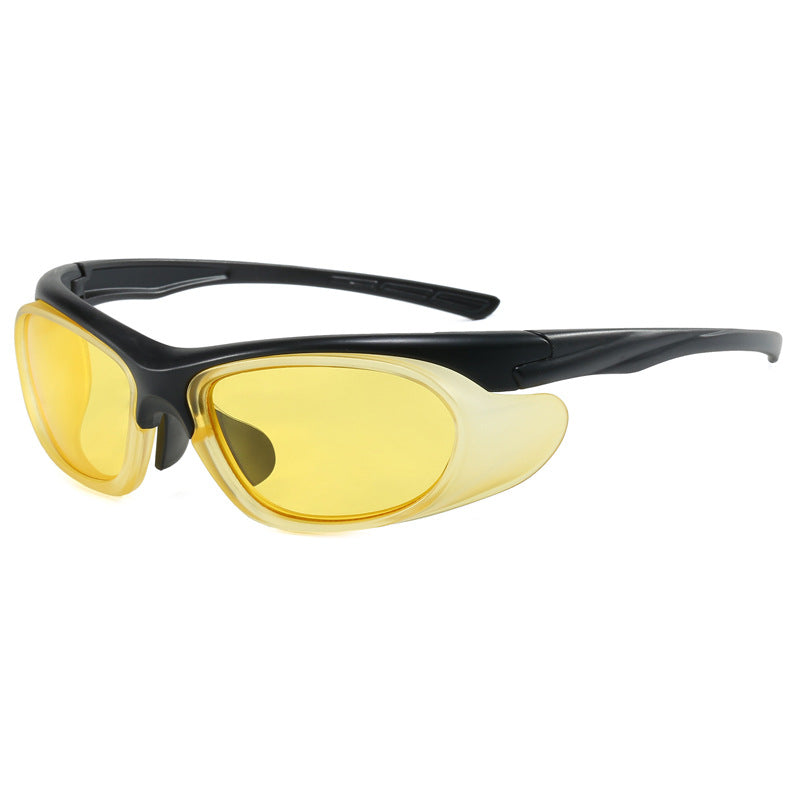 (12 PACK) Wholesale Sports Sunglasses Unique New Arrival Women Outdoor Sport Cycling 2024 - BulkSunglassesWholesale.com - Black Frame Yellow Lens