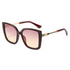 (6 PACK) Wholesale Sunglasses New Arrival Fashion Oversized Cat Eye Unique Metal 2025 - BulkSunglassesWholesale.com - Tea Frame Tea Pink Lens
