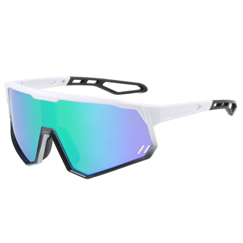 (12 PACK) Wholesale Sports Sunglasses New Arrival Sport Cycling Unisex Oversized Polarized 2024 - BulkSunglassesWholesale.com - Polarized White Frame Green Mirrored