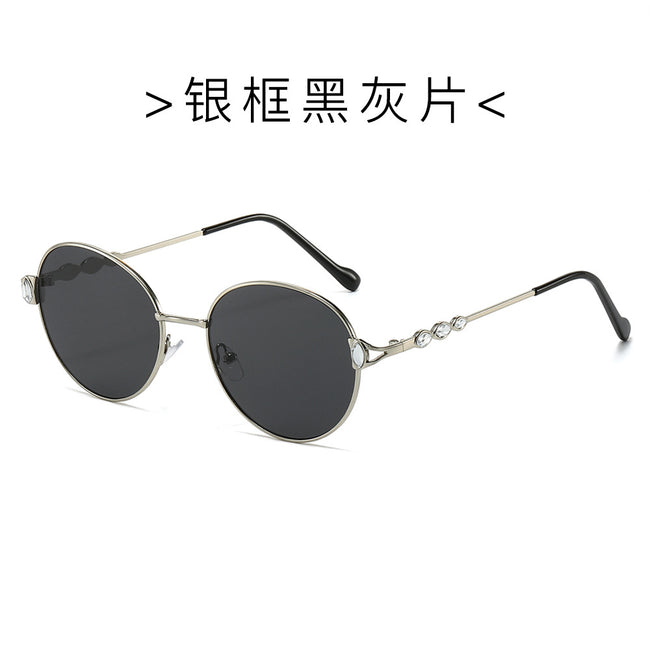 (6 PACK) Wholesale Sunglasses New Arrival Round Unique Metal Unisex Trendy Fashion 2024 - BulkSunglassesWholesale.com - Silver Frame Black Black Lens Hover Image