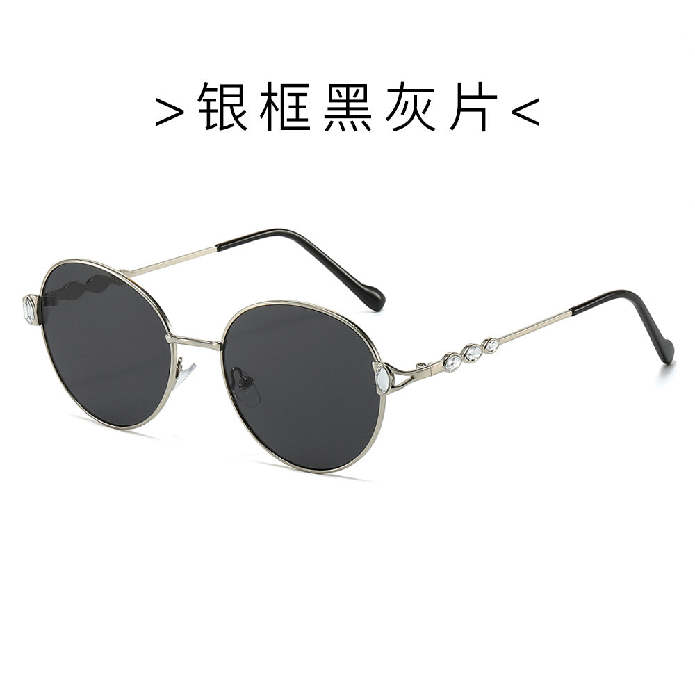 (6 PACK) Wholesale Sunglasses New Arrival Round Unique Metal Unisex Trendy Fashion 2024 - BulkSunglassesWholesale.com - Silver Frame Black Black Lens