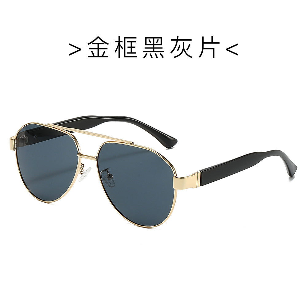 (6 PACK) Wholesale Sunglasses New Arrival Men Vintage Metal Aviator Double Bridge 2024 - BulkSunglassesWholesale.com - Gold Frame Black Black Lens