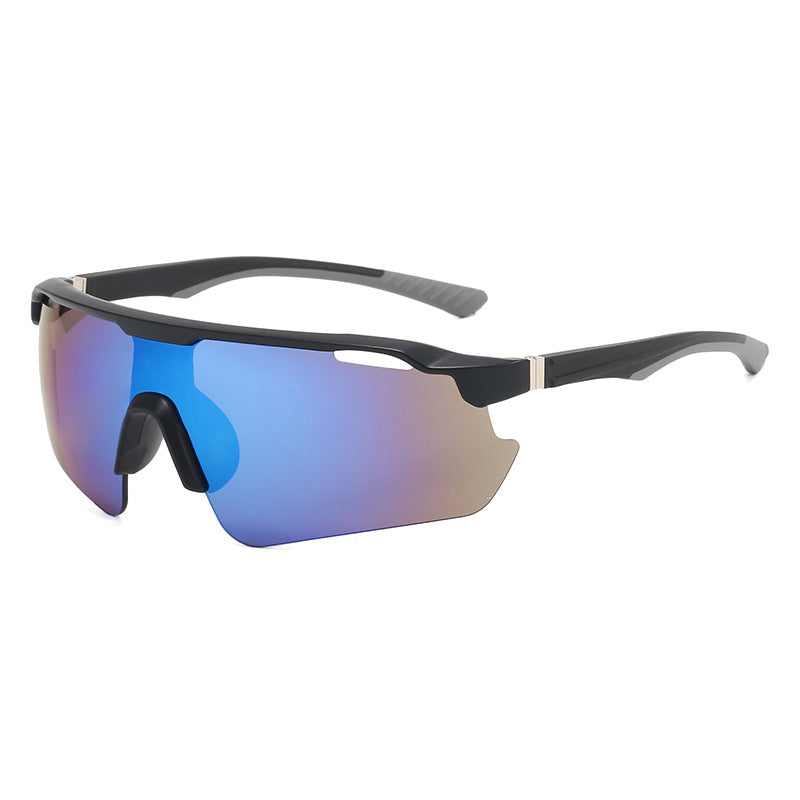 (12 PACK) Wholesale Sports Sunglasses Sport Cycling Women Outdoor New Arrival One Piece Windproof 2024 - BulkSunglassesWholesale.com - Black Frame Blue Mirrored