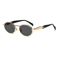 (6 PACK) Wholesale Sunglasses Oval Metal Unique Women Classic Street 2024 - BulkSunglassesWholesale.com - Gold Frame Black Grey