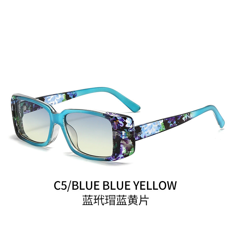(6 PACK) Wholesale Sunglasses New Arrival Square Women Fashion Unique Square 2024 - BulkSunglassesWholesale.com - Blue Frame Blue Yellow Lens