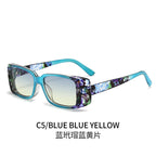 (6 PACK) Wholesale Sunglasses New Arrival Square Women Fashion Unique Square 2024 - BulkSunglassesWholesale.com - Blue Frame Blue Yellow Lens