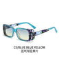 (6 PACK) Wholesale Sunglasses New Arrival Square Women Fashion Unique Square 2024 - BulkSunglassesWholesale.com - Blue Frame Blue Yellow Lens